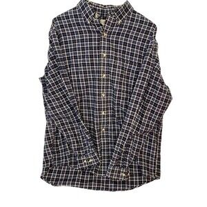 LLBean Shirt Mens Large Blue Plaid Flannel 100% Cotton Long Sleeve Button Down